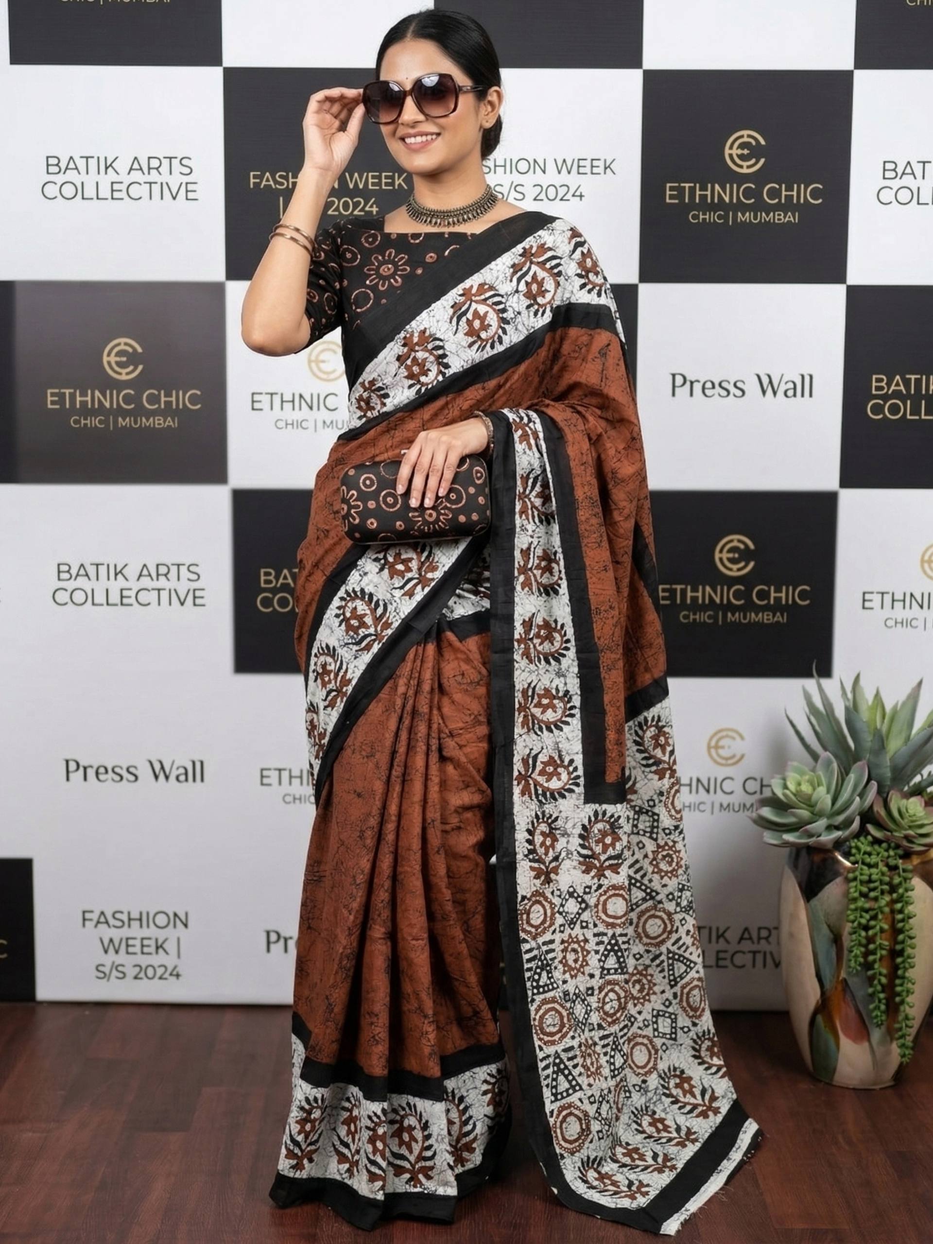 PURE SOFT MULMUL COTTON HAND BATIK STYLE MULTICOLOR SAREE WITH BLOUSE