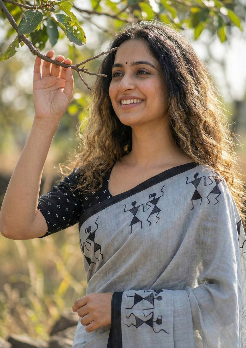 PURE SOFT COTTON JAIPURI BLOCK PRINT GREY SAREE WITH BLOUSE