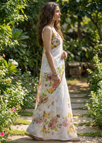 FLOWER SPECIAL SOFT MULMUL COTTON BAGRU BLOCK PRINT WHITE SAREE WITH BLOUSE