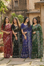 SOFT PURE COTTON BATIK PRINT BLACK SAREE WITH BLOUSE