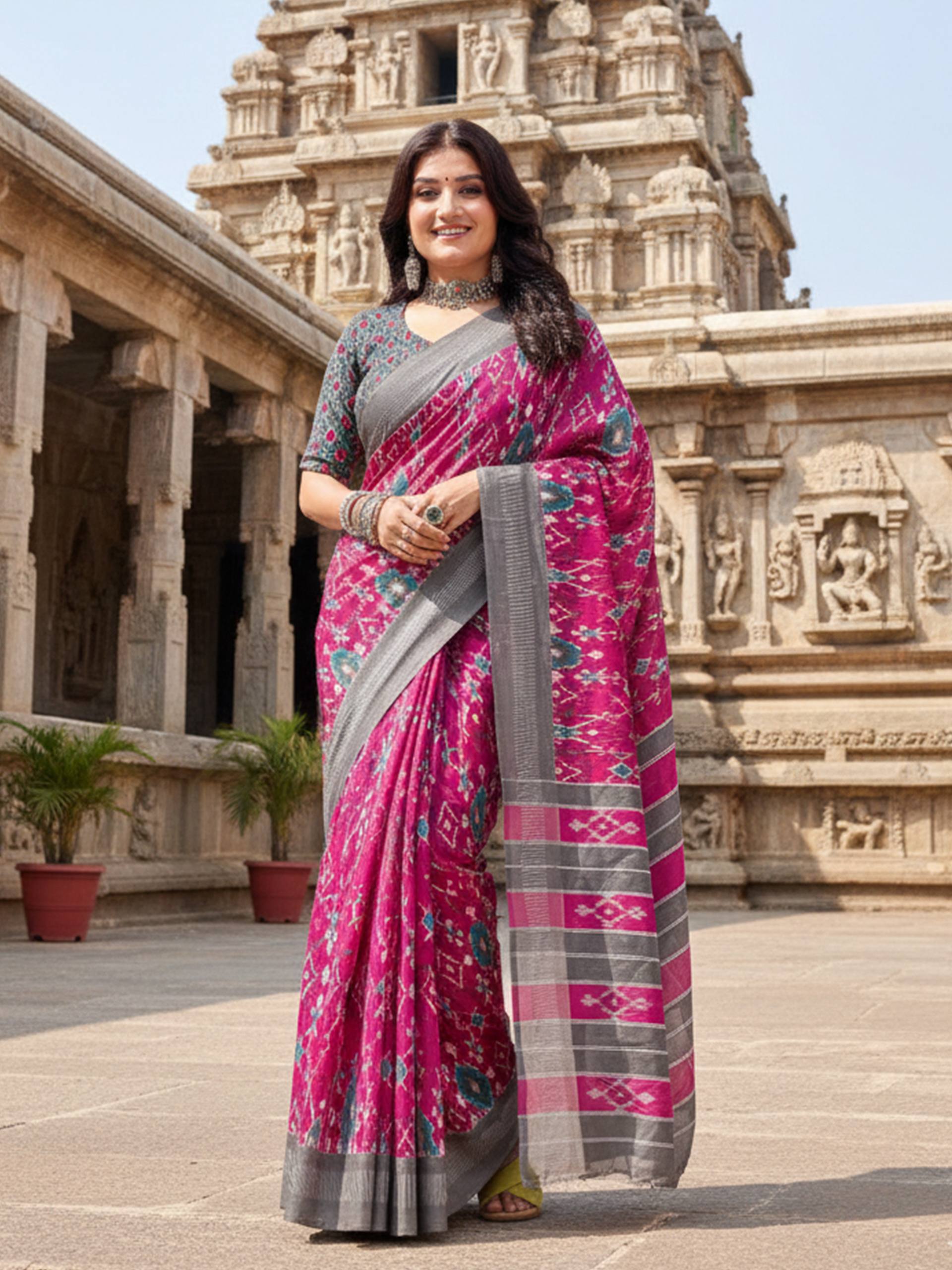 PURE MULMUL COTTON PINK SAREE WITH BLOUSE