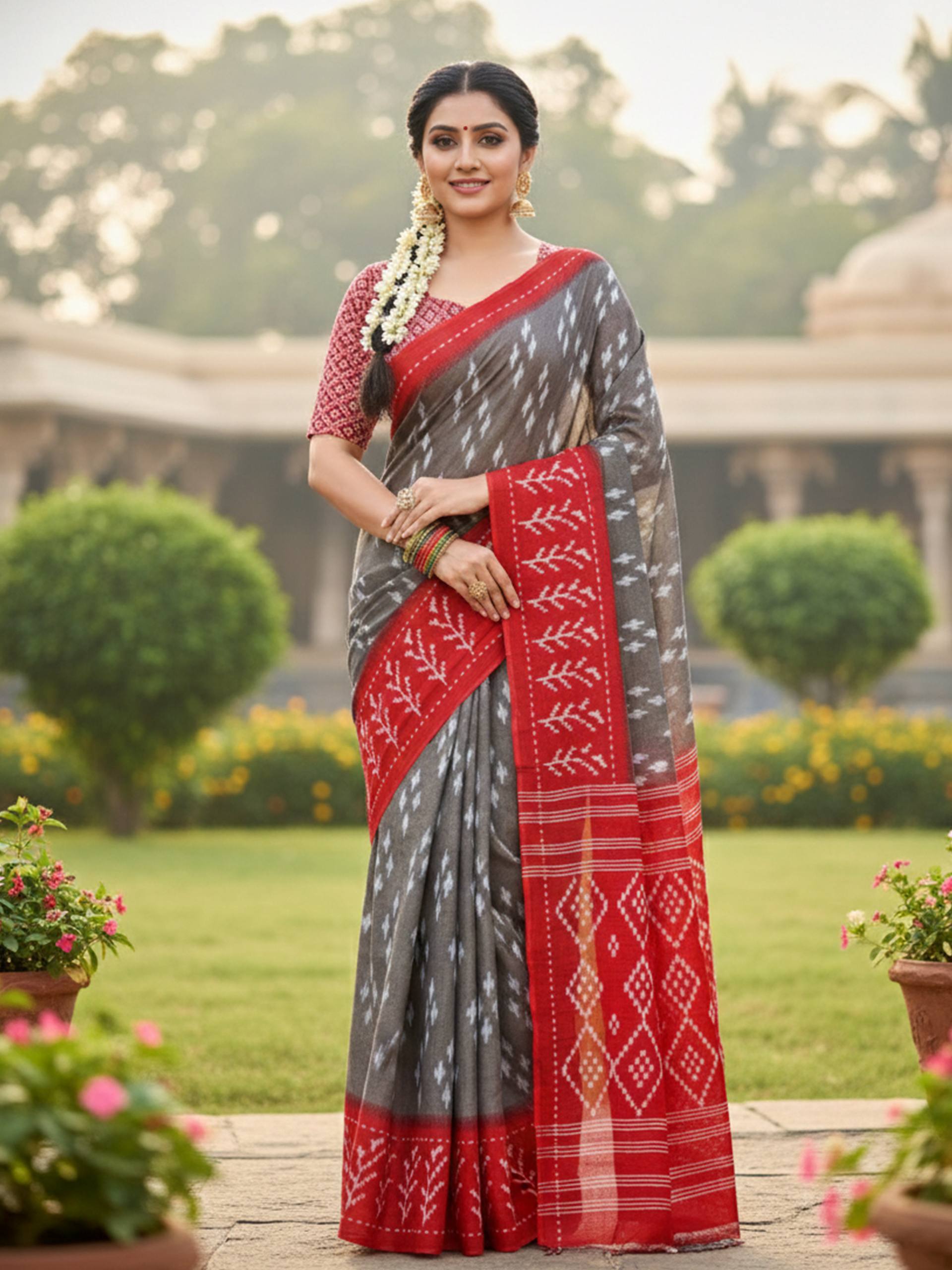 PURE MULMUL COTTON BROWN SAREE WITH BLOUSE