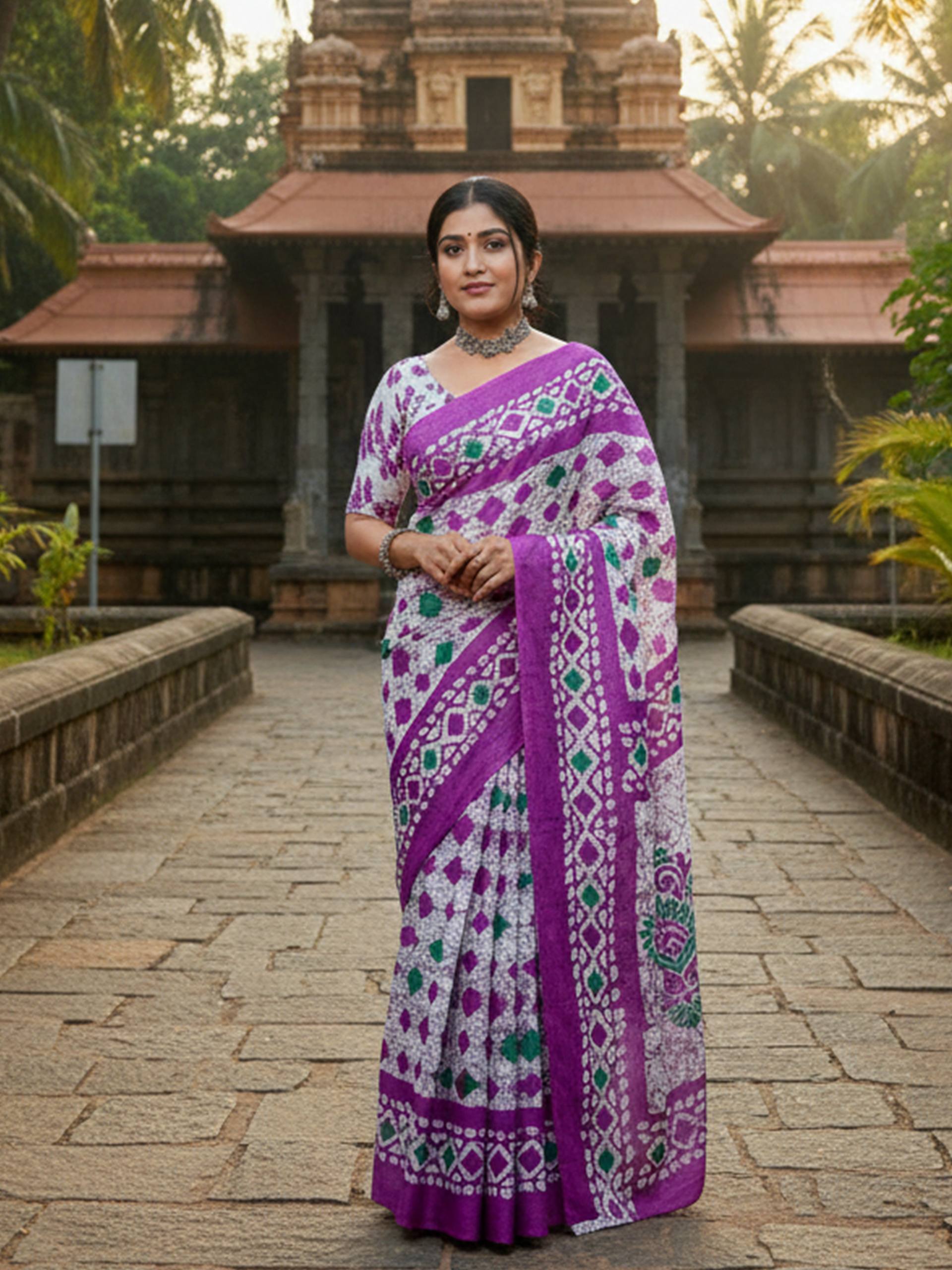 PURE MULMUL COTTON PURPLE SAREE WITH BLOUSE