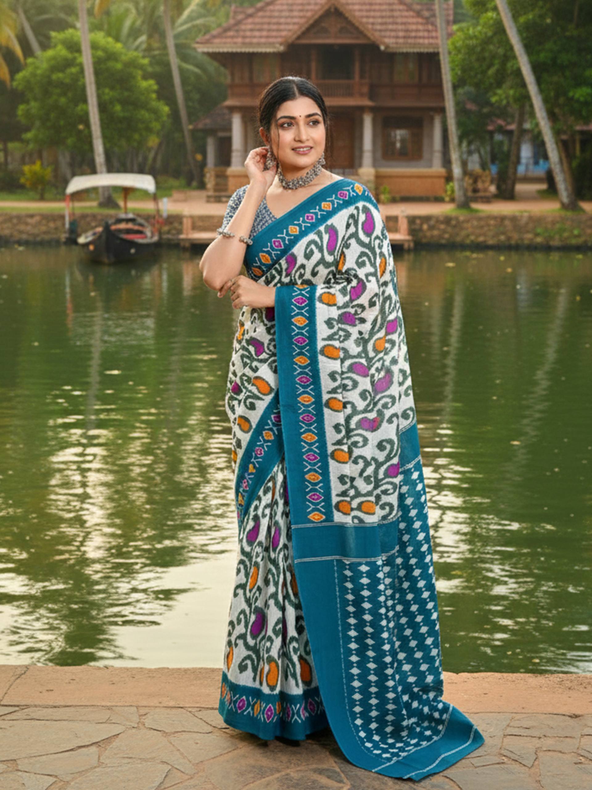 PURE MULMUL COTTON MULTICOLOR SAREE WITH BLOUSE
