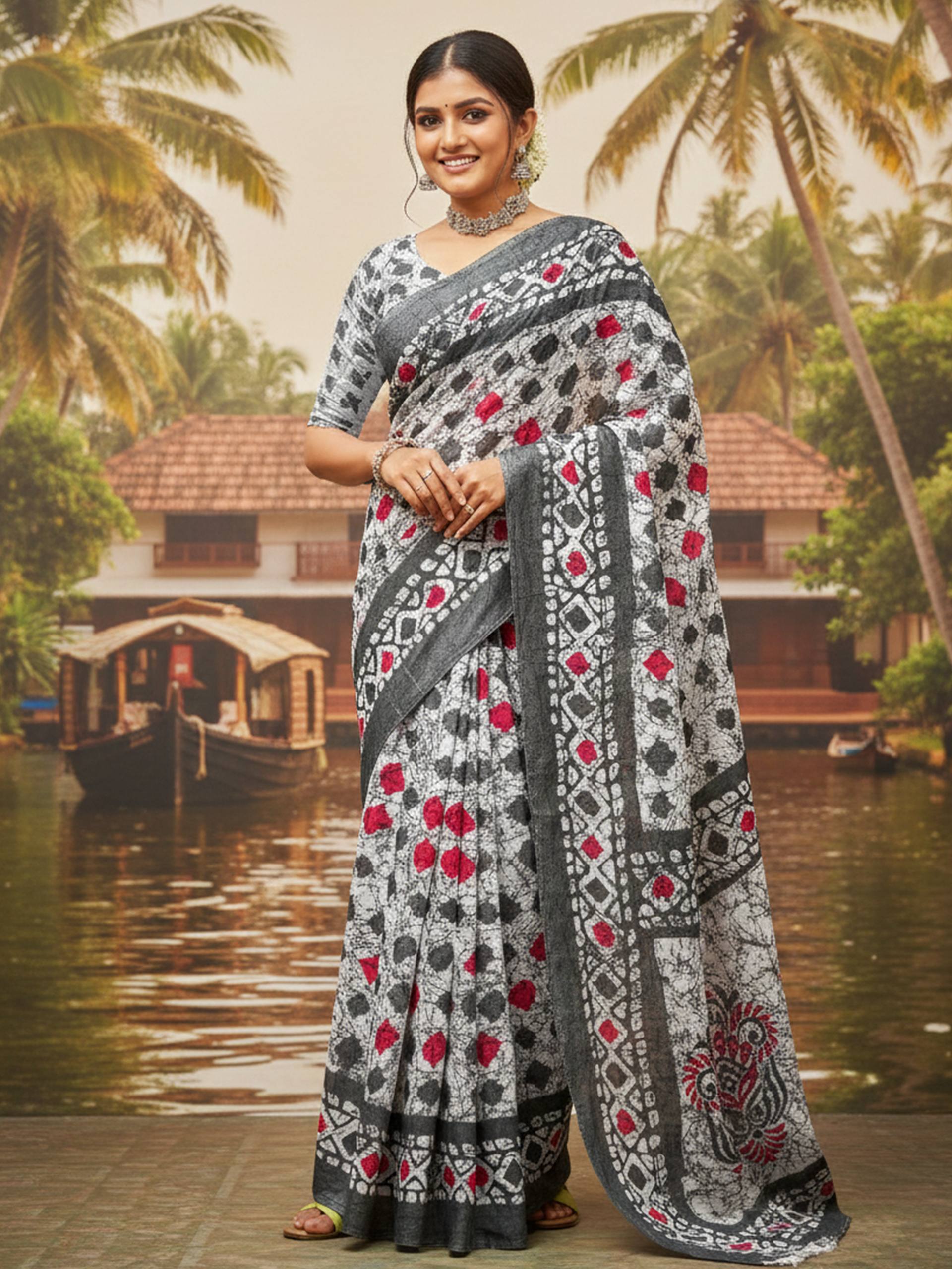 PURE MULMUL COTTON GREY SAREE WITH BLOUSE