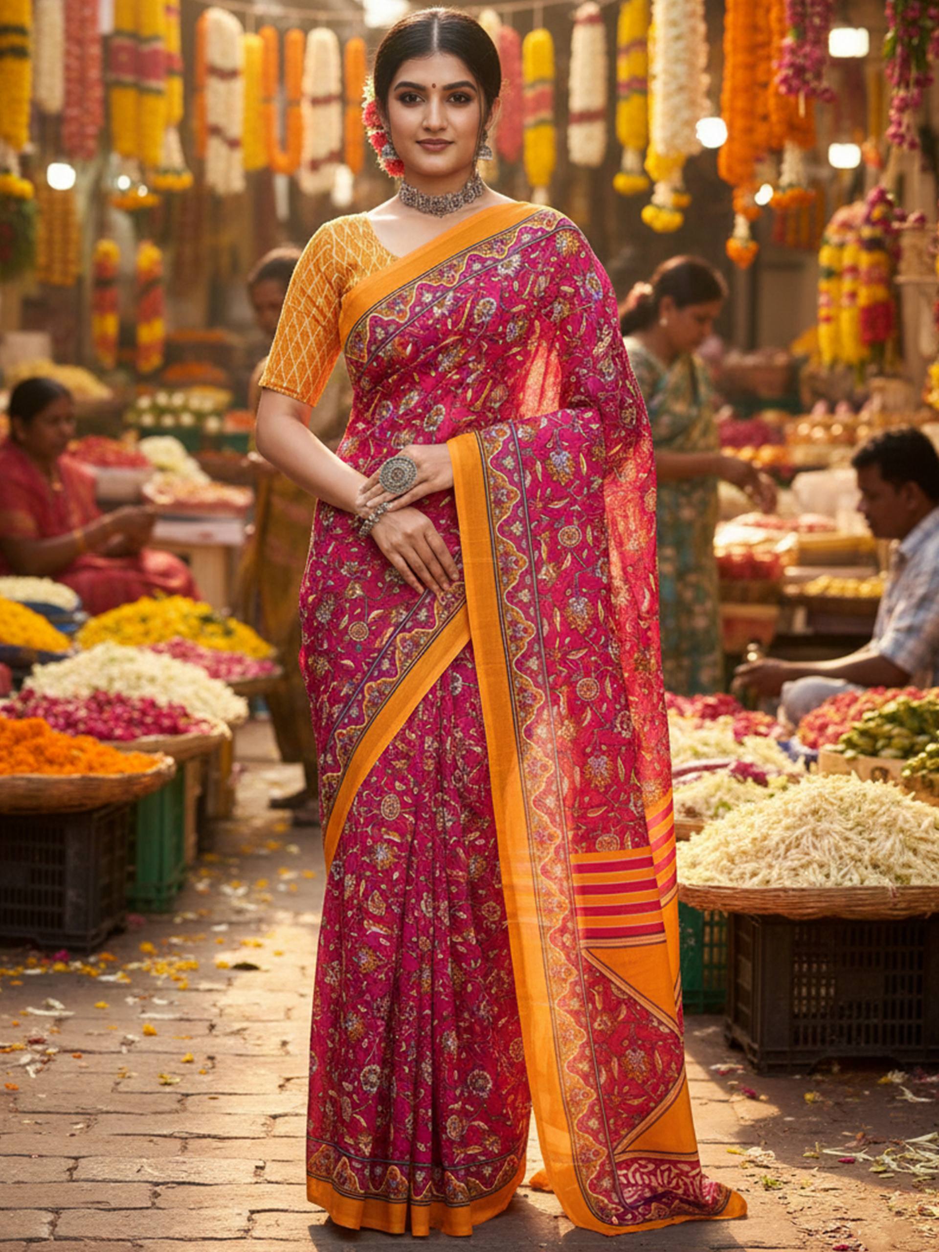 PURE MULMUL COTTON PINK SAREE WITH BLOUSE