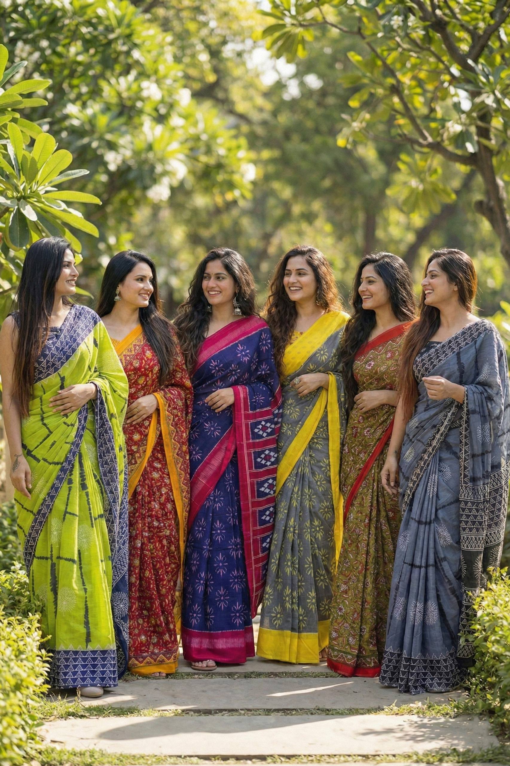 PURE SOFT COTTON JAIPURI BLOCK PRINT MEHANDI GREEN SAREE WITH BLOUSE