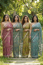 BAGRU BLOCK PRINT COTTON MULMUL JAIPURI AJRAKH PRINT TEAL SAREE WITH BLOUSE