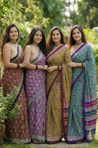 BAGRU BLOCK PRINT MULMUL COTTON MAGENTA SAREE WITH BLOUSE