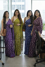 BAGRU BLOCK PRINT MULMUL COTTON PURPLE SAREE WITH BLOUSE
