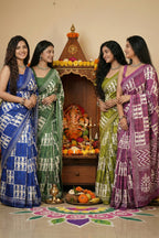 BAGRU BLOCK PRINT MULMUL COTTON PISTA GREEN SAREE WITH BLOUSE