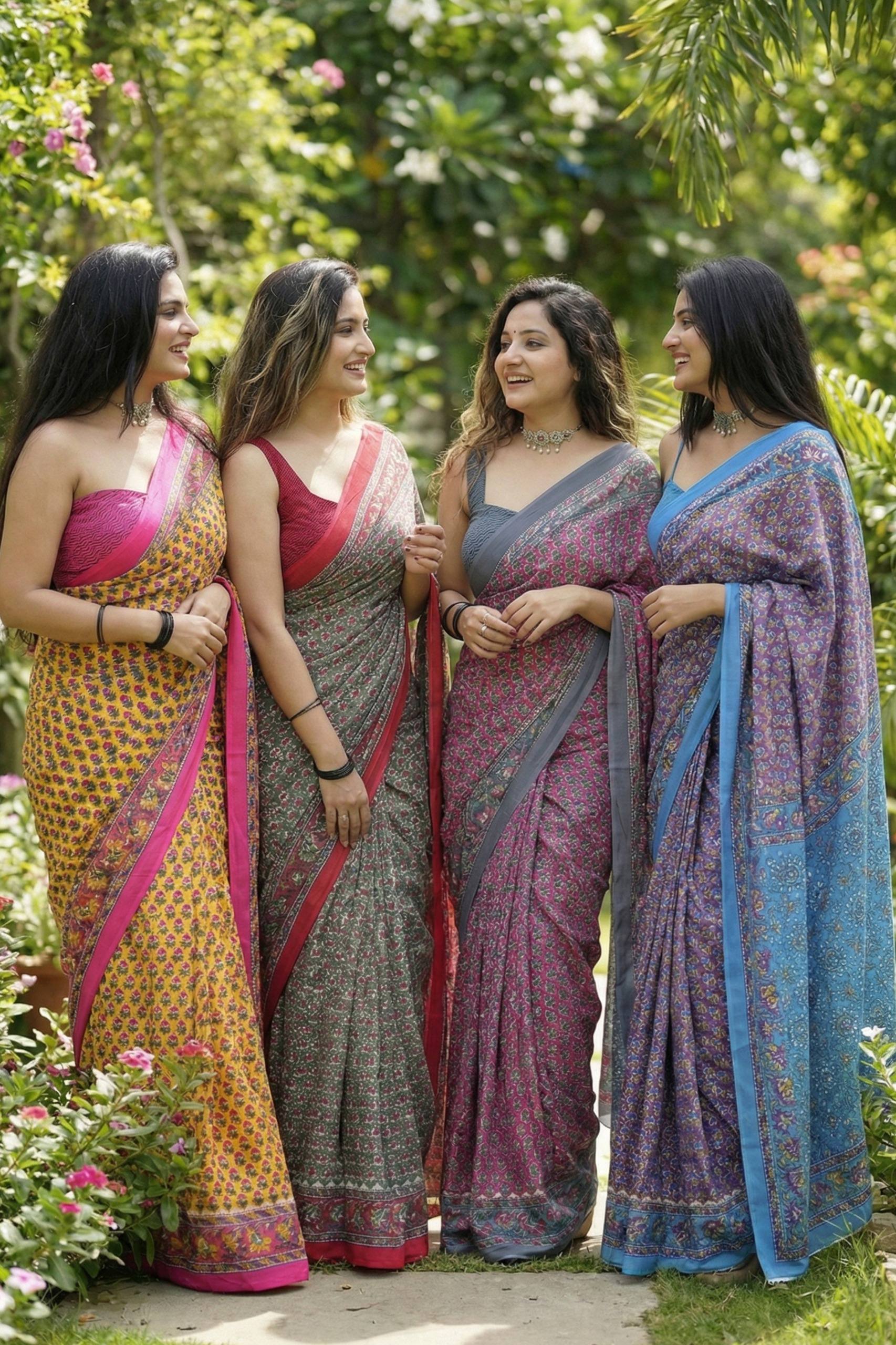 BAGRU BLOCK PRINT MULMUL COTTON VIOLET SAREE WITH BLOUSE