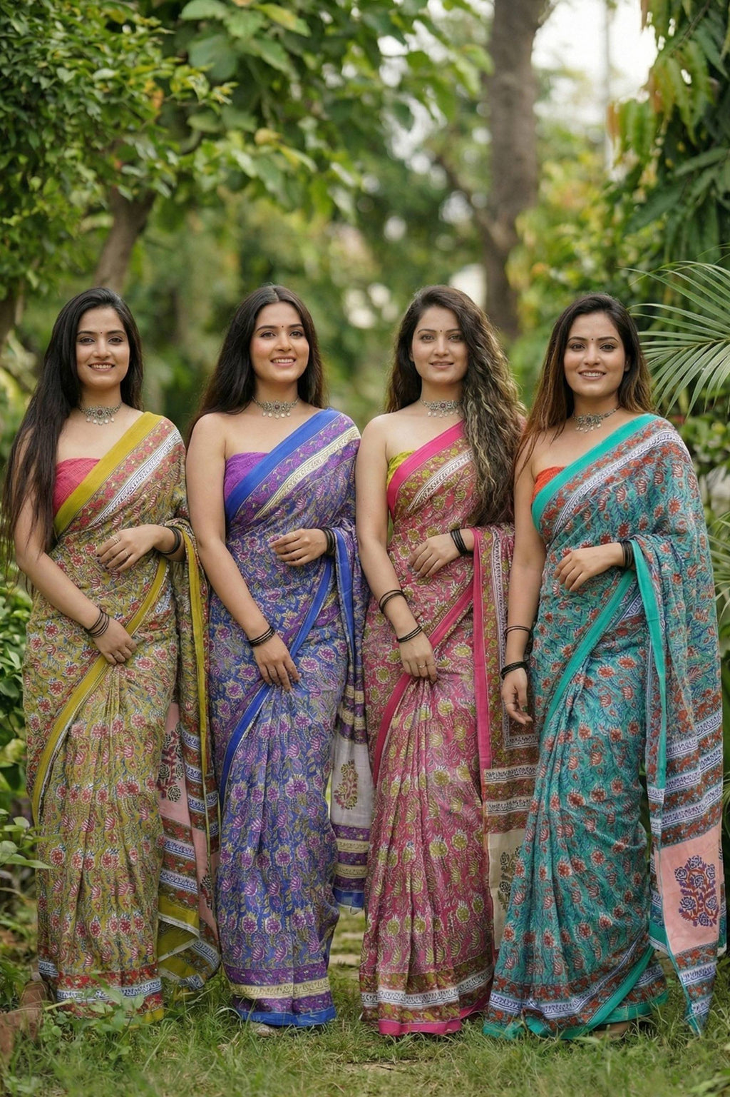 BAGRU BLOCK PRINT MULMUL COTTON BLUE VOILET SAREE WITH BLOUSE