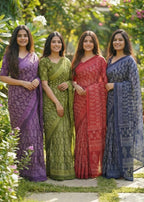 PURE SOFT COTTON HAND BAGRU PRINT RED SAREE WITH BLOUSE