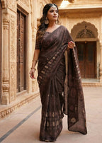 PURE SOFT COTTON HAND BAGRU PRINT BROWN SAREE WITH BLOUSE