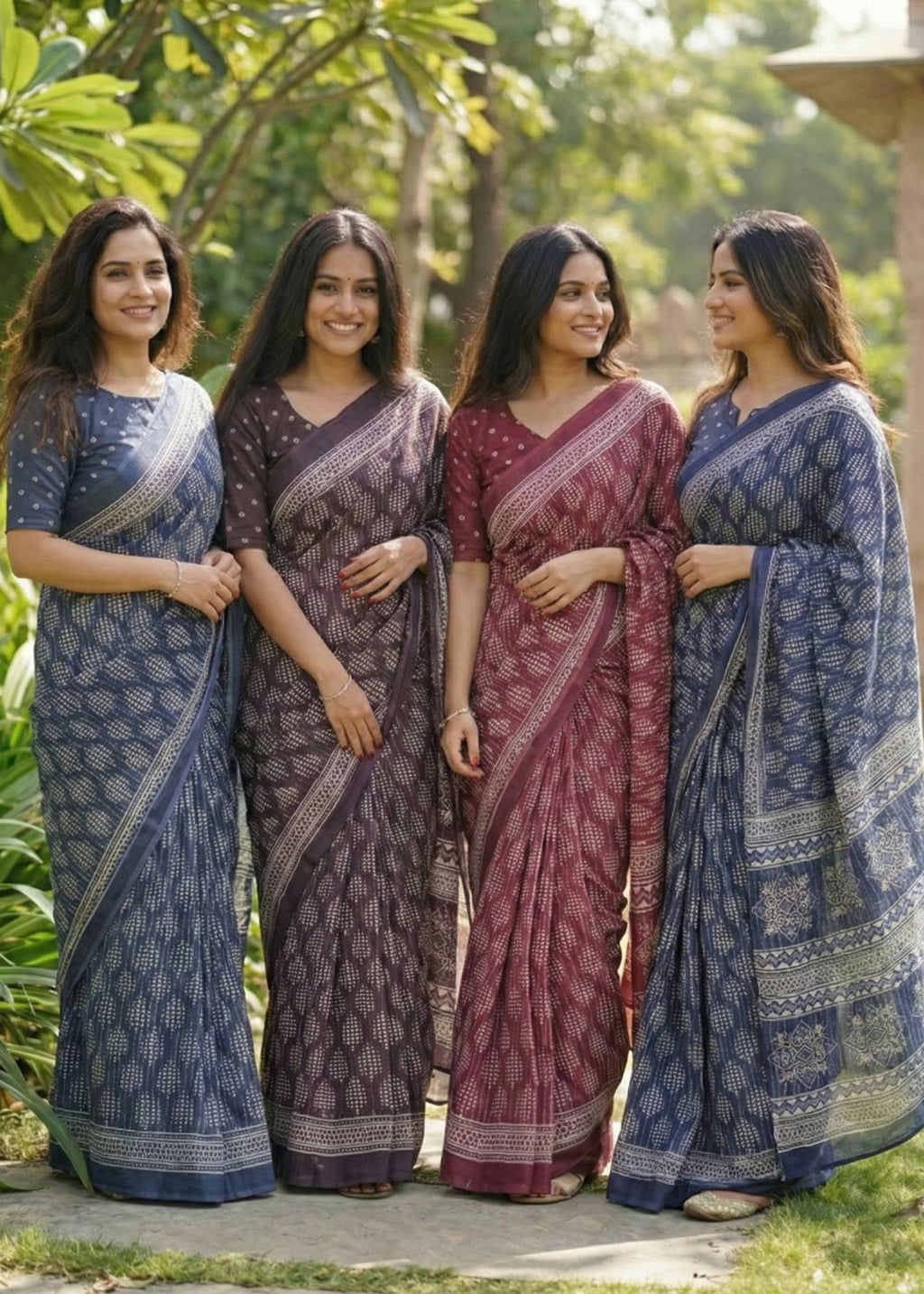 PURE SOFT COTTON HAND BAGRU PRINT MAROON SAREE WITH BLOUSE