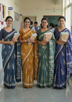 PURE SOFT COTTON HAND BAGRU PRINT BLUE GREY SAREE WITH BLOUSE