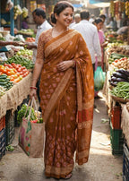 PURE SOFT COTTON HAND BAGRU PRINT MUSTURD SAREE WITH BLOUSE