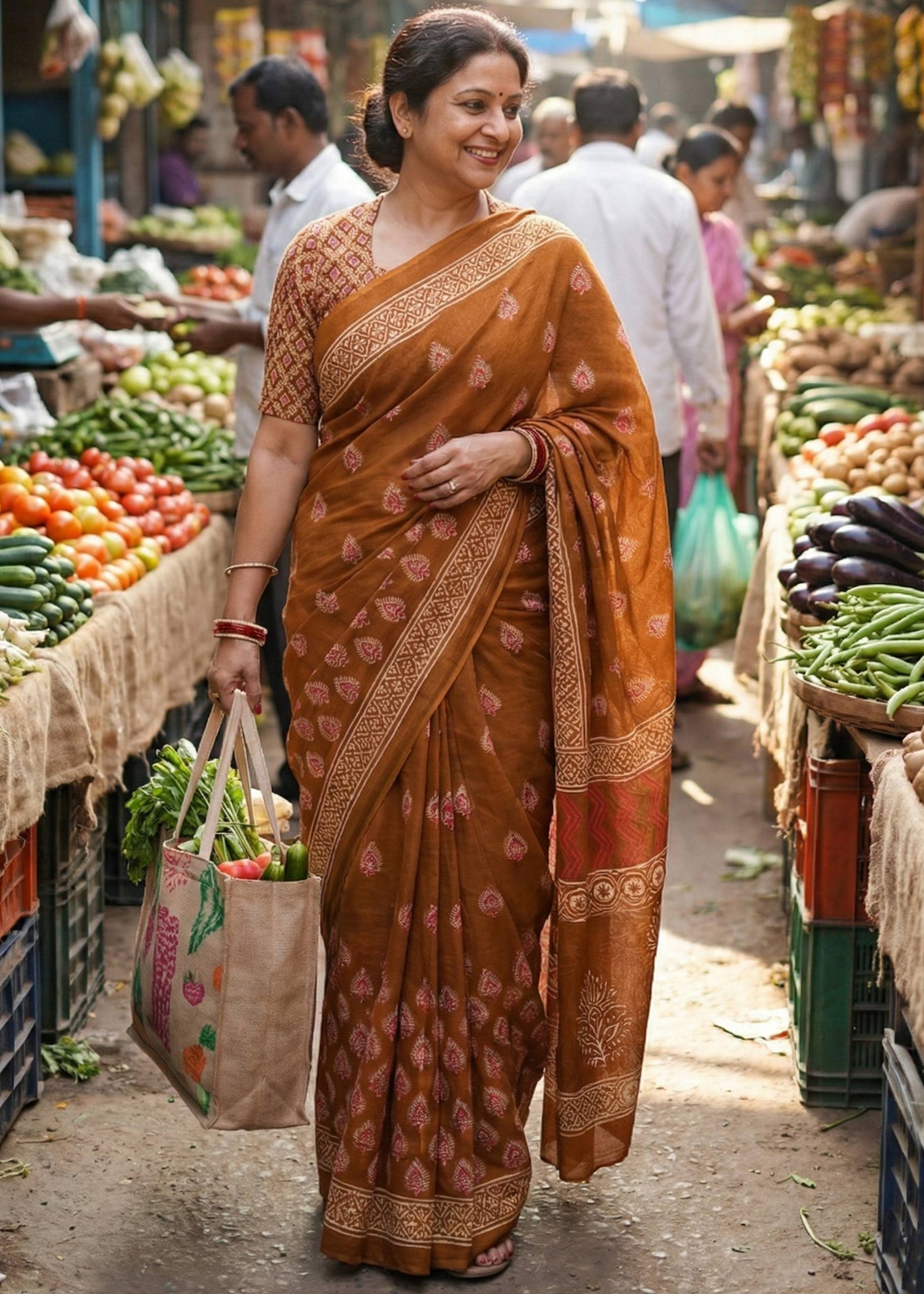 PURE SOFT COTTON HAND BAGRU PRINT MUSTURD SAREE WITH BLOUSE