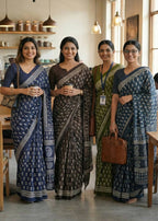 PURE SOFT COTTON HAND BAGRU PRINT NEVY BLUE SAREE WITH BLOUSE