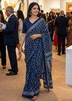 PURE SOFT COTTON HAND BAGRU PRINT BLUE SAREE WITH BLOUSE