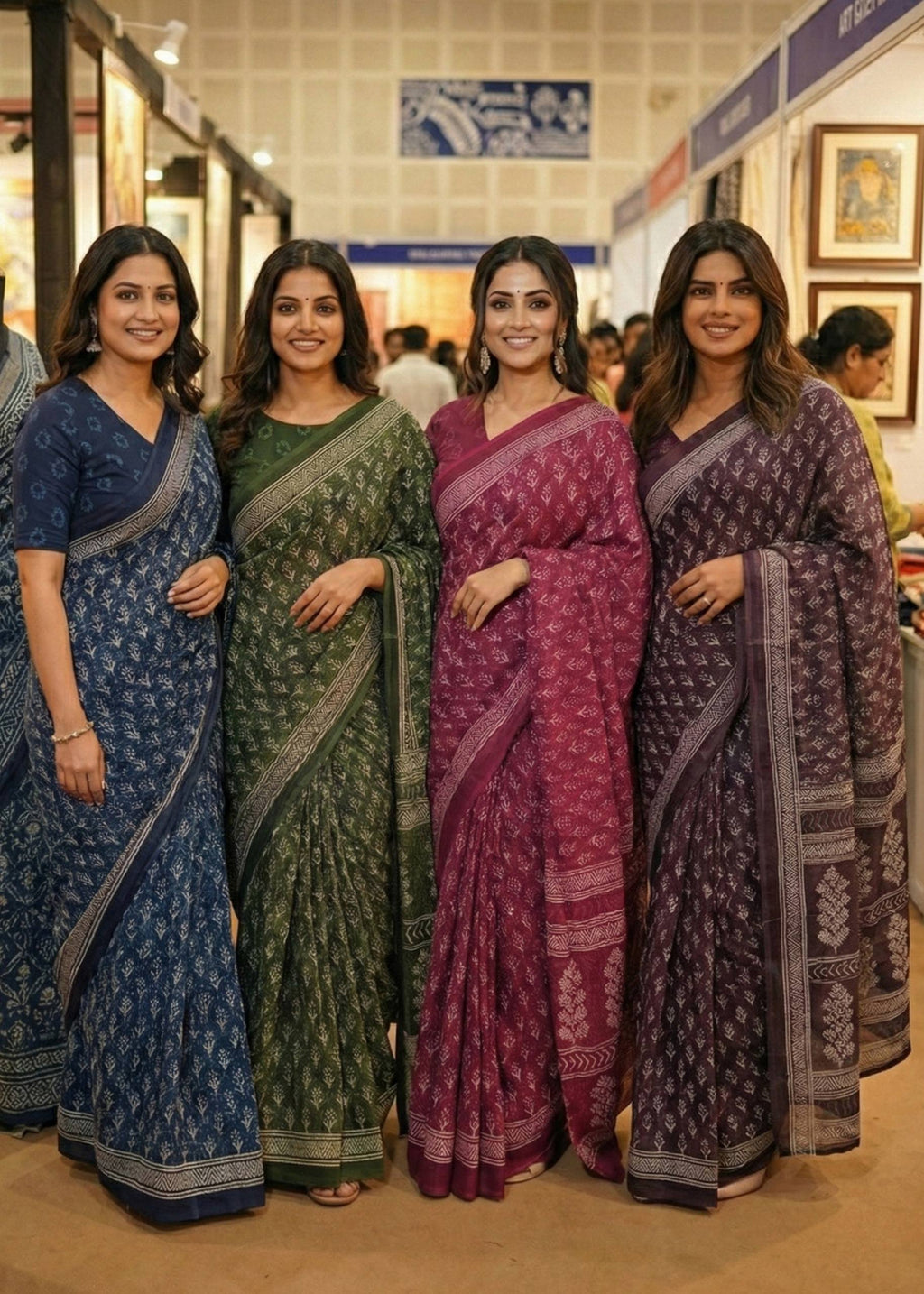 PURE SOFT COTTON HAND BAGRU PRINT GREEN SAREE WITH BLOUSE