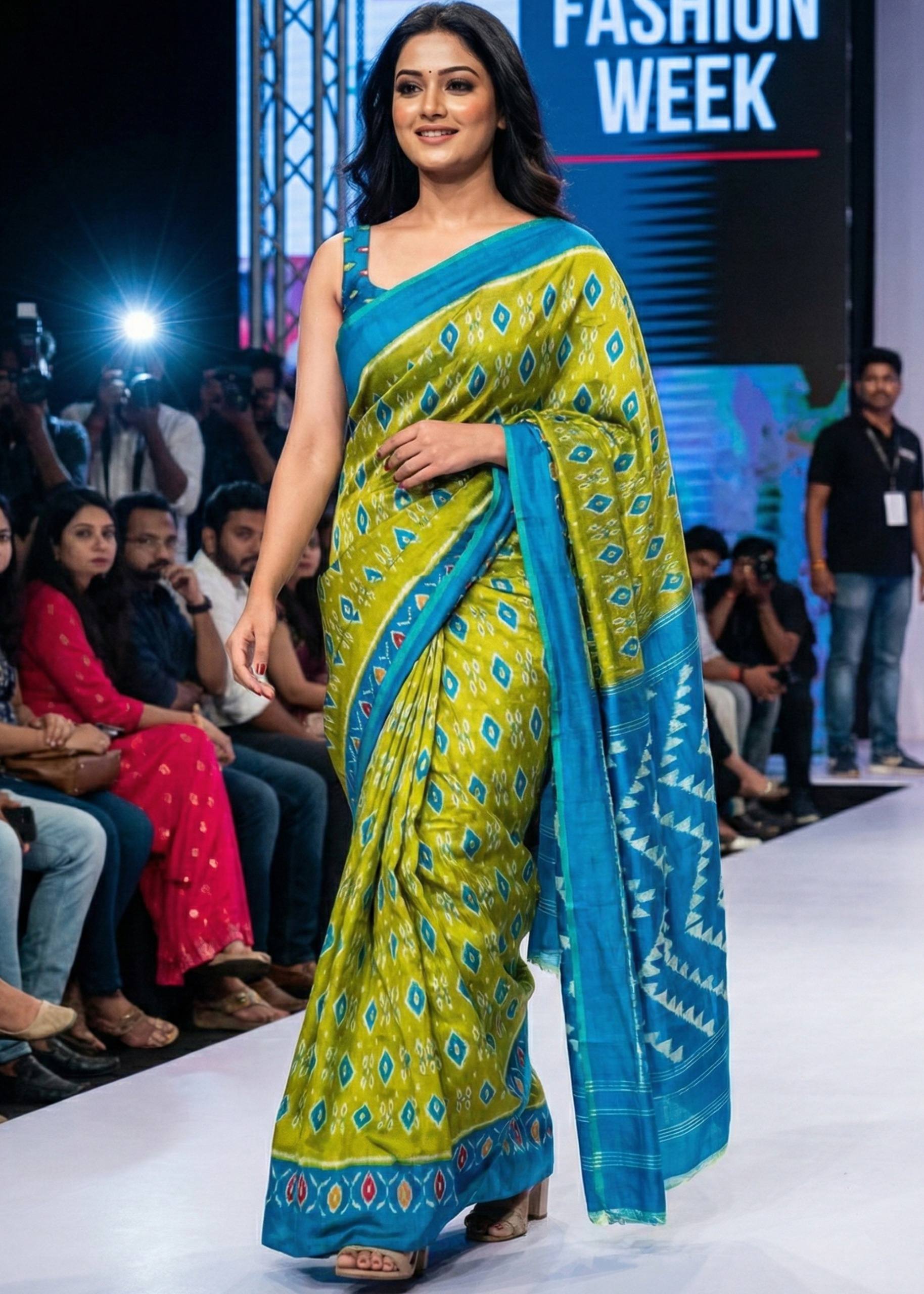 PURE SOFT COTTON HAND BAGRU PRINT MEHANDI GREEN SAREE WITH BLOUSE