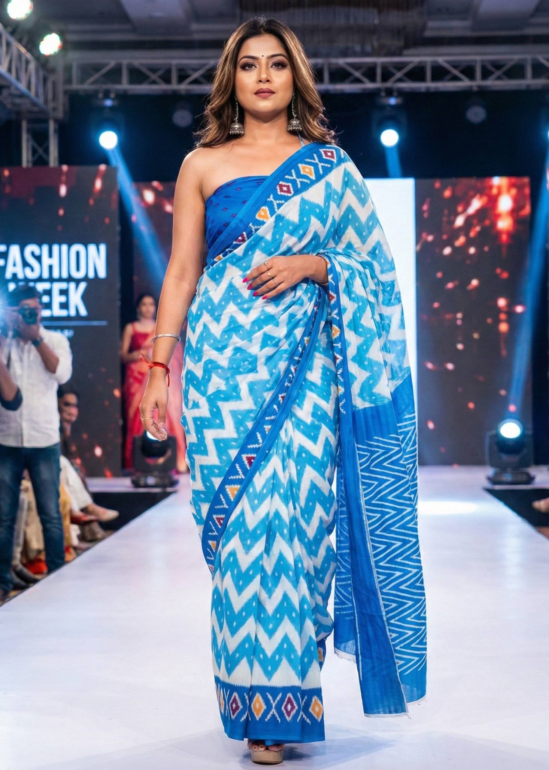 PURE SOFT COTTON HAND BAGRU PRINT SKY BLUE SAREE WITH BLOUSE