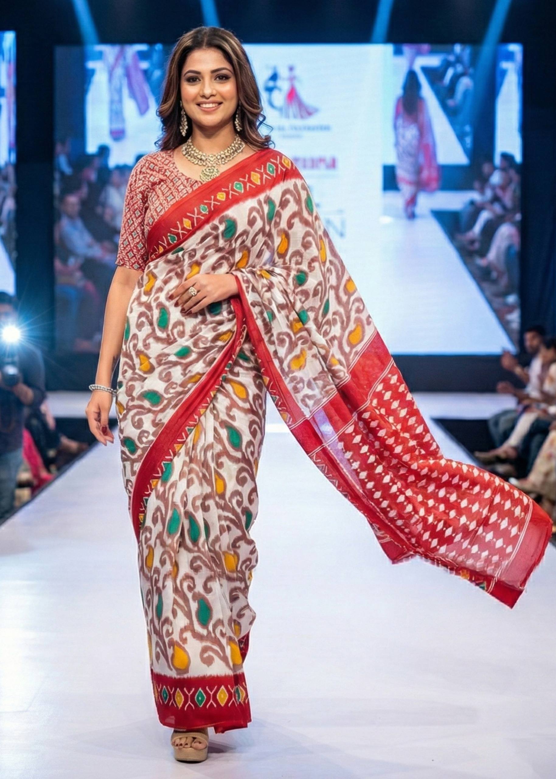PURE SOFT COTTON HAND BAGRU PRINT RED SAREE WITH BLOUSE