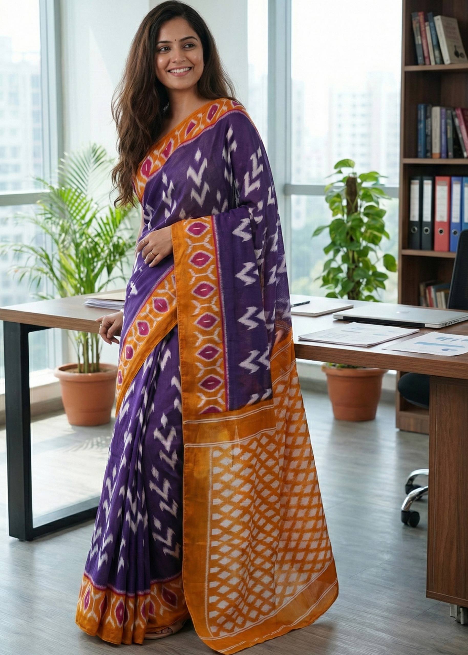 PURE SOFT COTTON HAND BLOCK BAGRU PRINT NEVY BLUE SAREE WITH BLOUSE