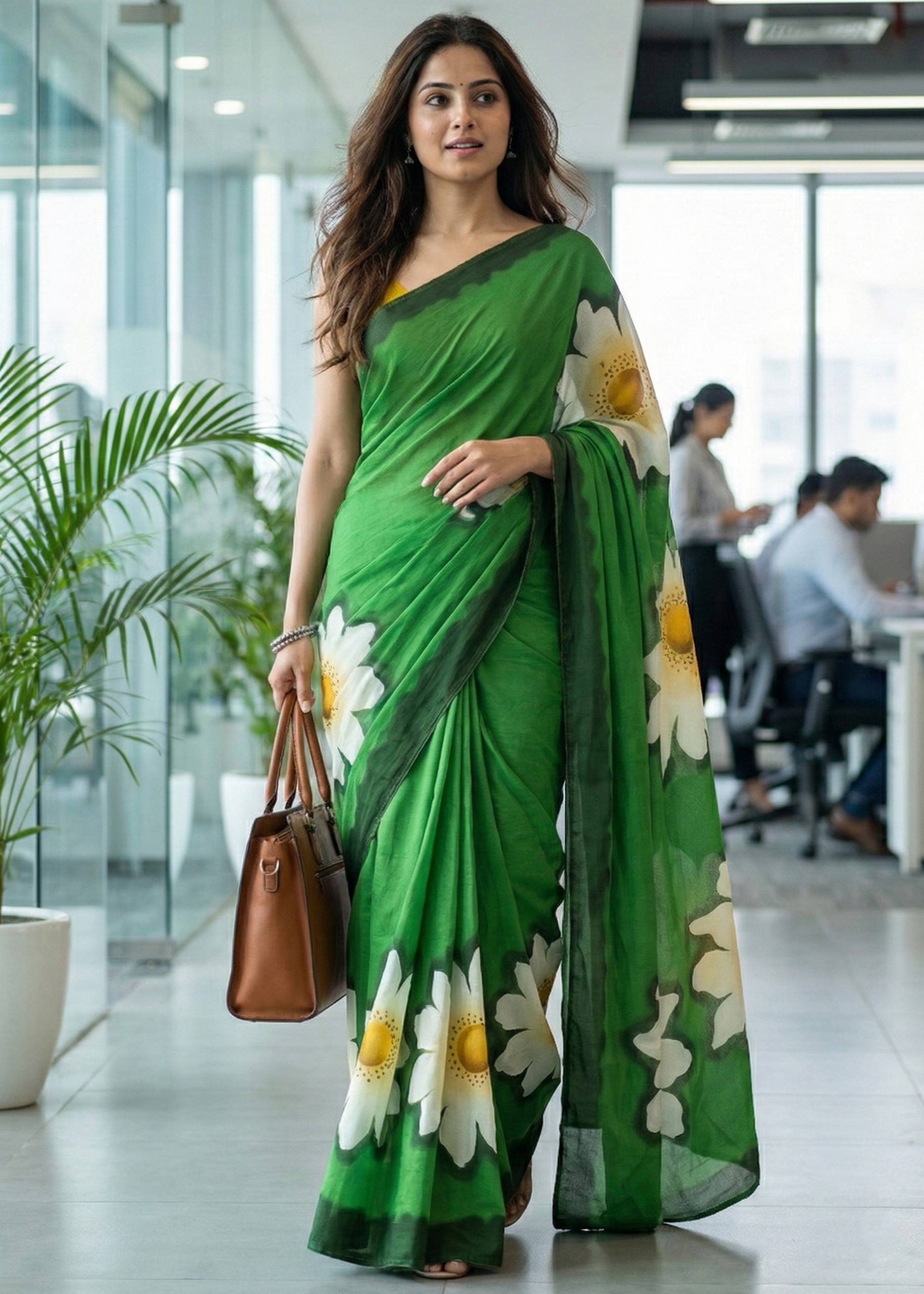 PURE SOFT COTTON HAND BLOCK BAGRU PRINT GREEN SAREE WITH BLOUSE