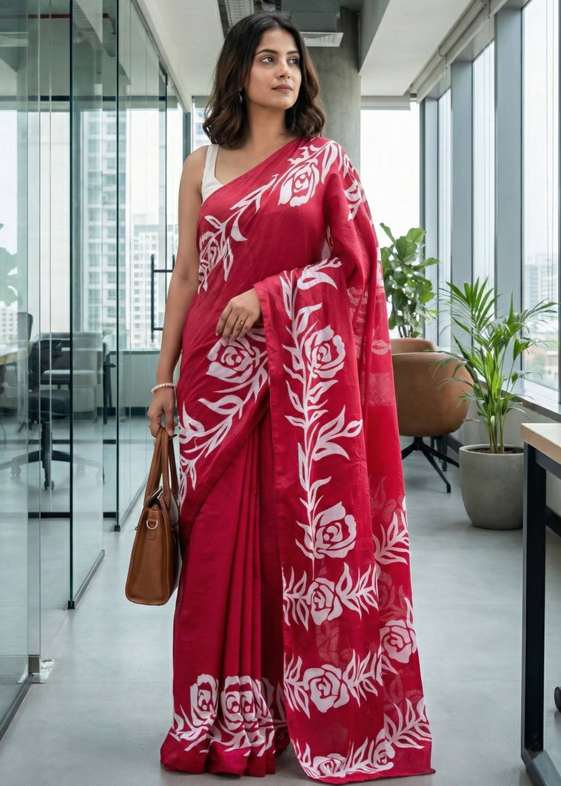 PURE SOFT COTTON HAND BLOCK BAGRU PRINT PINK SAREE WITH BLOUSE