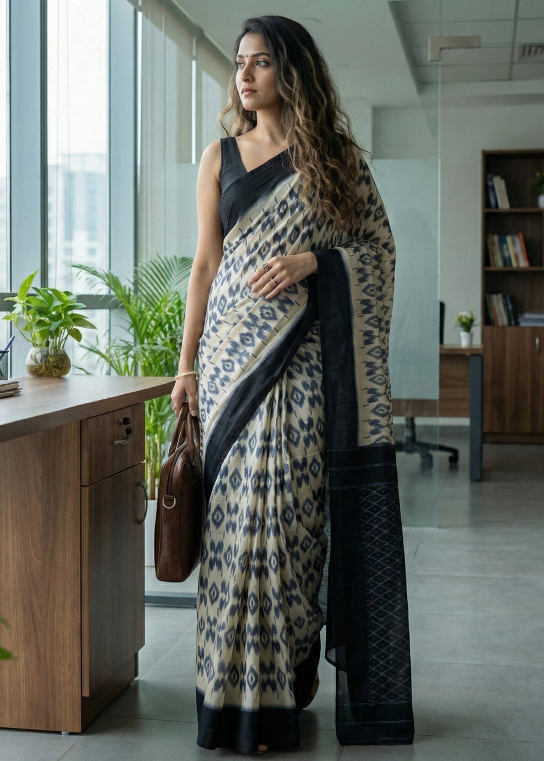 PURE SOFT COTTON HAND BLOCK BAGRU PRINT NEVY BLUE SAREE WITH BLOUSE