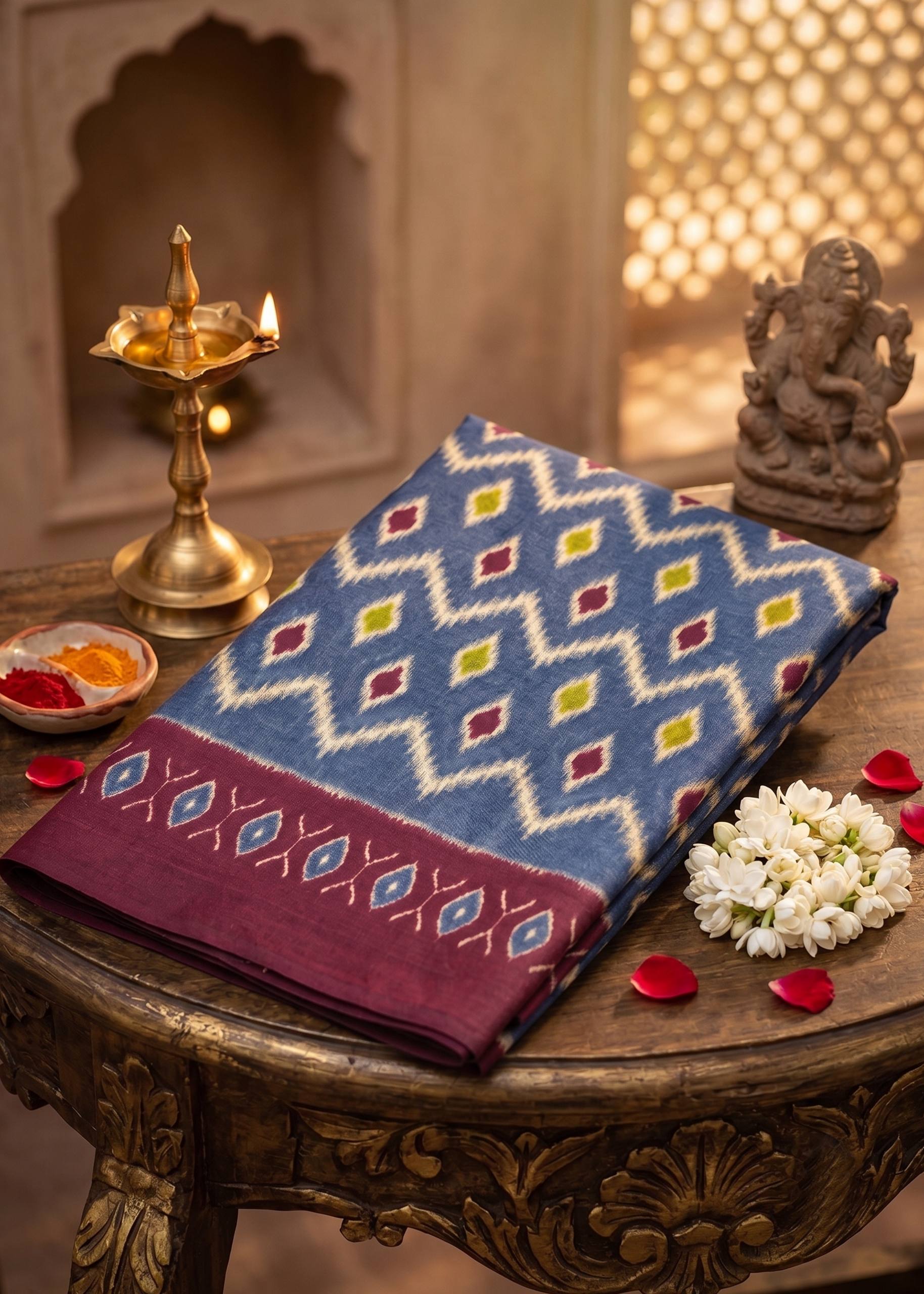 PREMIUM HANDLOOM COTTON BLEND STUNNING CONTRAST BORDER GREY SAREE WITH BLOUSE
