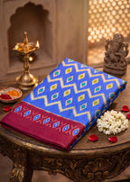 PREMIUM HANDLOOM COTTON BLEND STUNNING CONTRAST BORDER BLUE SAREE WITH BLOUSE