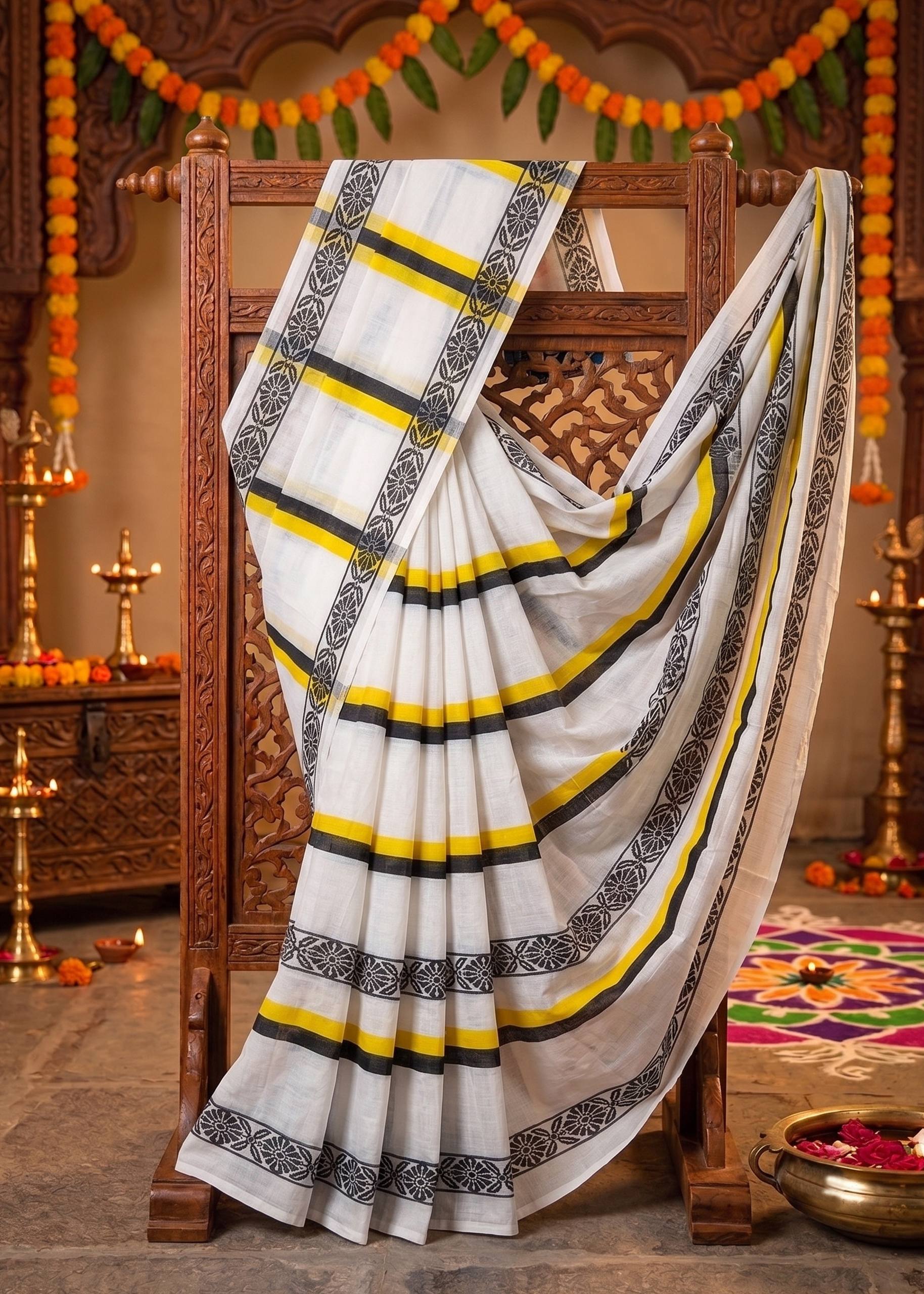 PURE SOFT COTTON JAIPUR BLOCK PRINT WHITE SAREE WITH BLOUSE