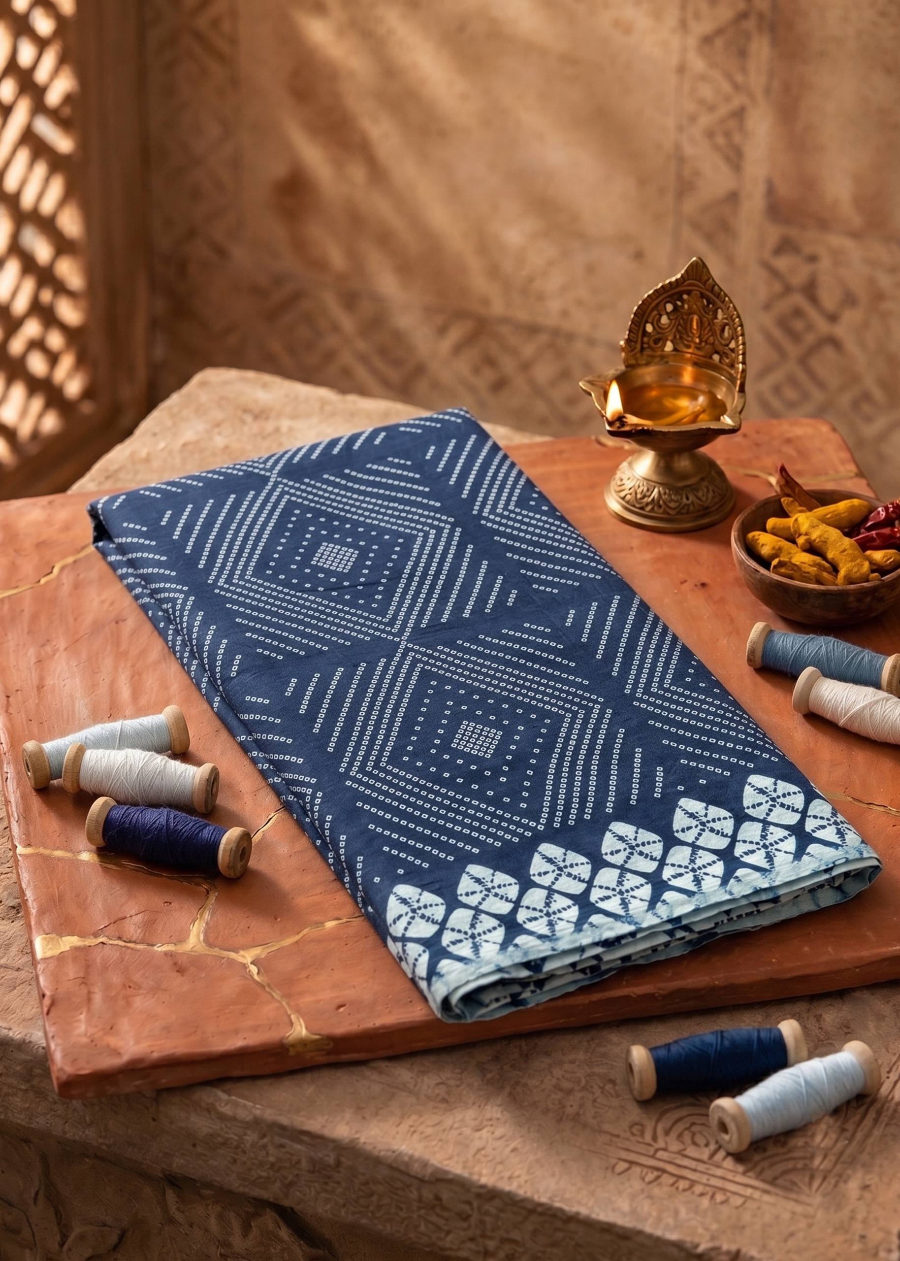 PURE SOFT COTTON JAIPUR BLOCK PRINT NEVY BLUE SAREE WITH BLOUSE
