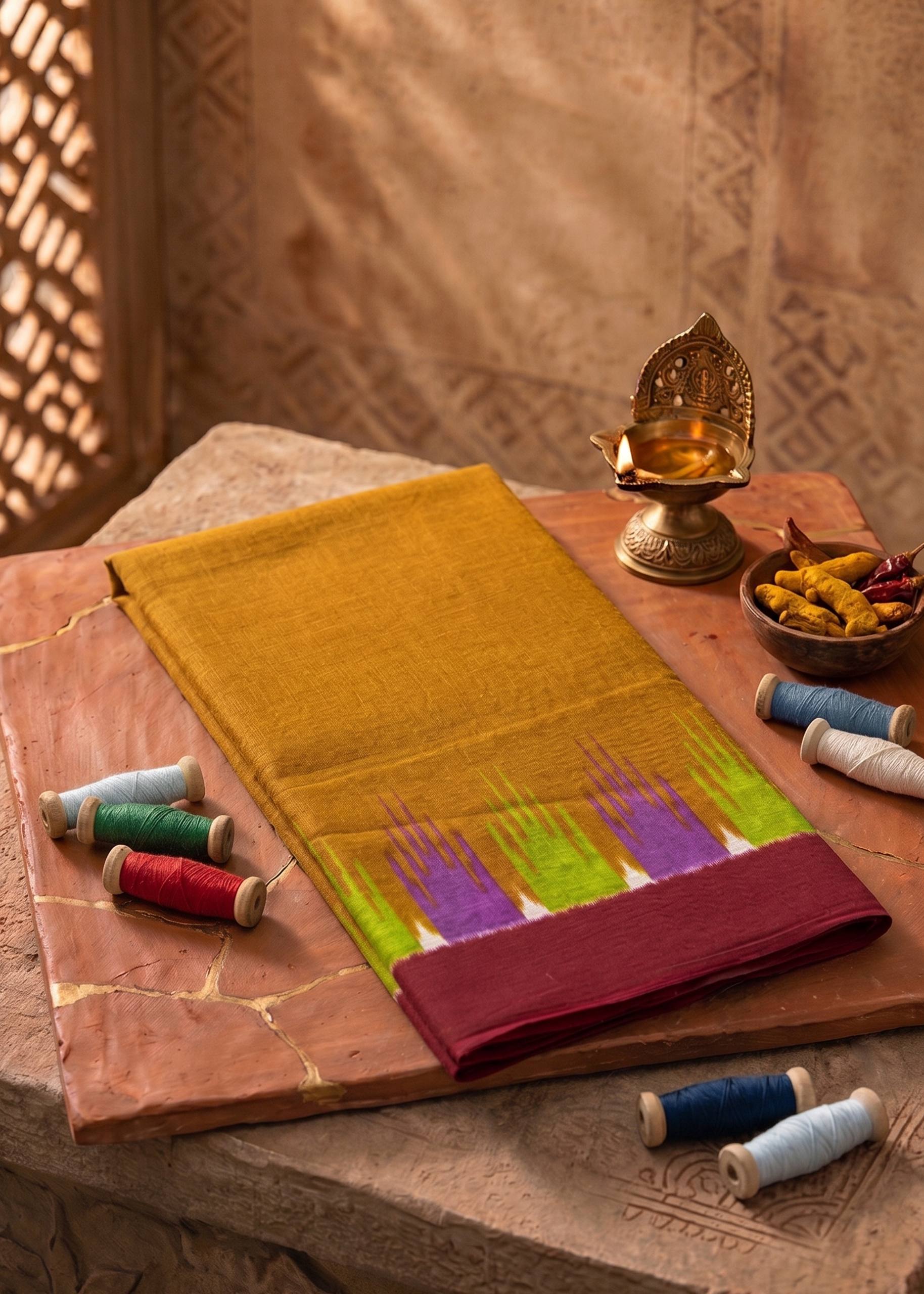 PURE SOFT COTTON JAIPUR BLOCK PRINT ORANGE SAREE WITH BLOUSE