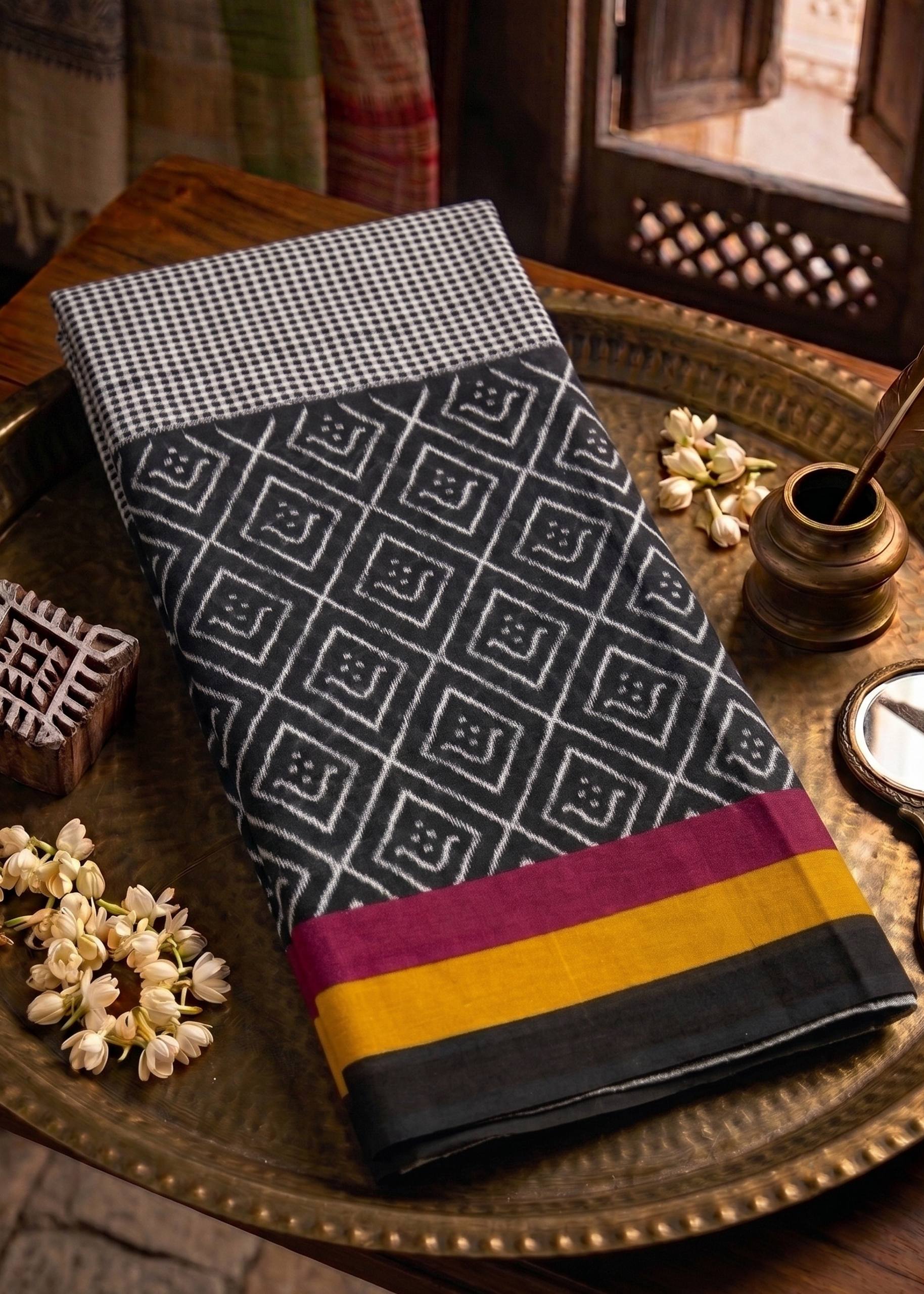 PURE SOFT COTTON JAIPUR BLOCK PRINT MULTICOLOR SAREE WITH BLOUSE