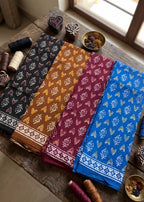 PREMIUM PURE COTTON  SOFT & BREATHABLE BLOCK PRINT BLUE SAREE WITH BLOUSE