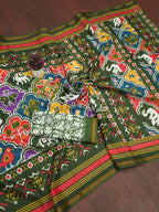 MULMUL SOFT MASLIN COTTON WITH HEVY ZARI BODAR GREEN SAREE WITH BLOUSE