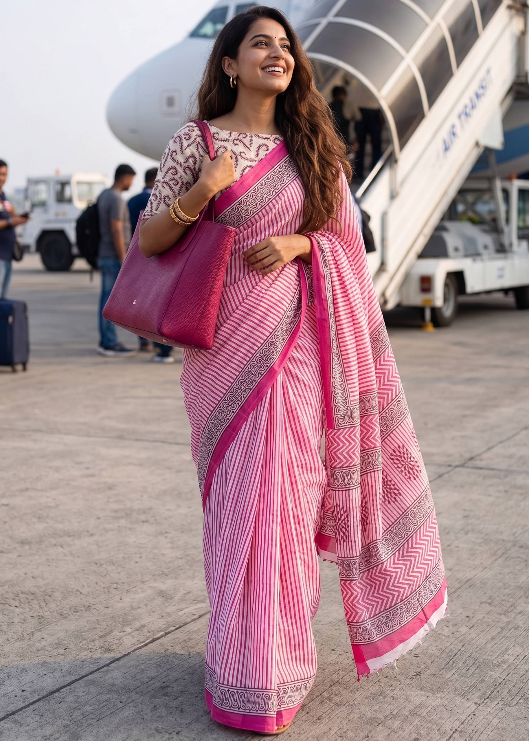 PURE MULMUL COTTON HAND BLOCK PRINT PINK SAREE WITH BLOUSE