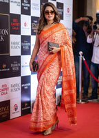 PURE MULMUL COTTON BATIK HAND BLOCK PRINT ORANGE SAREE WITH BLOUSE