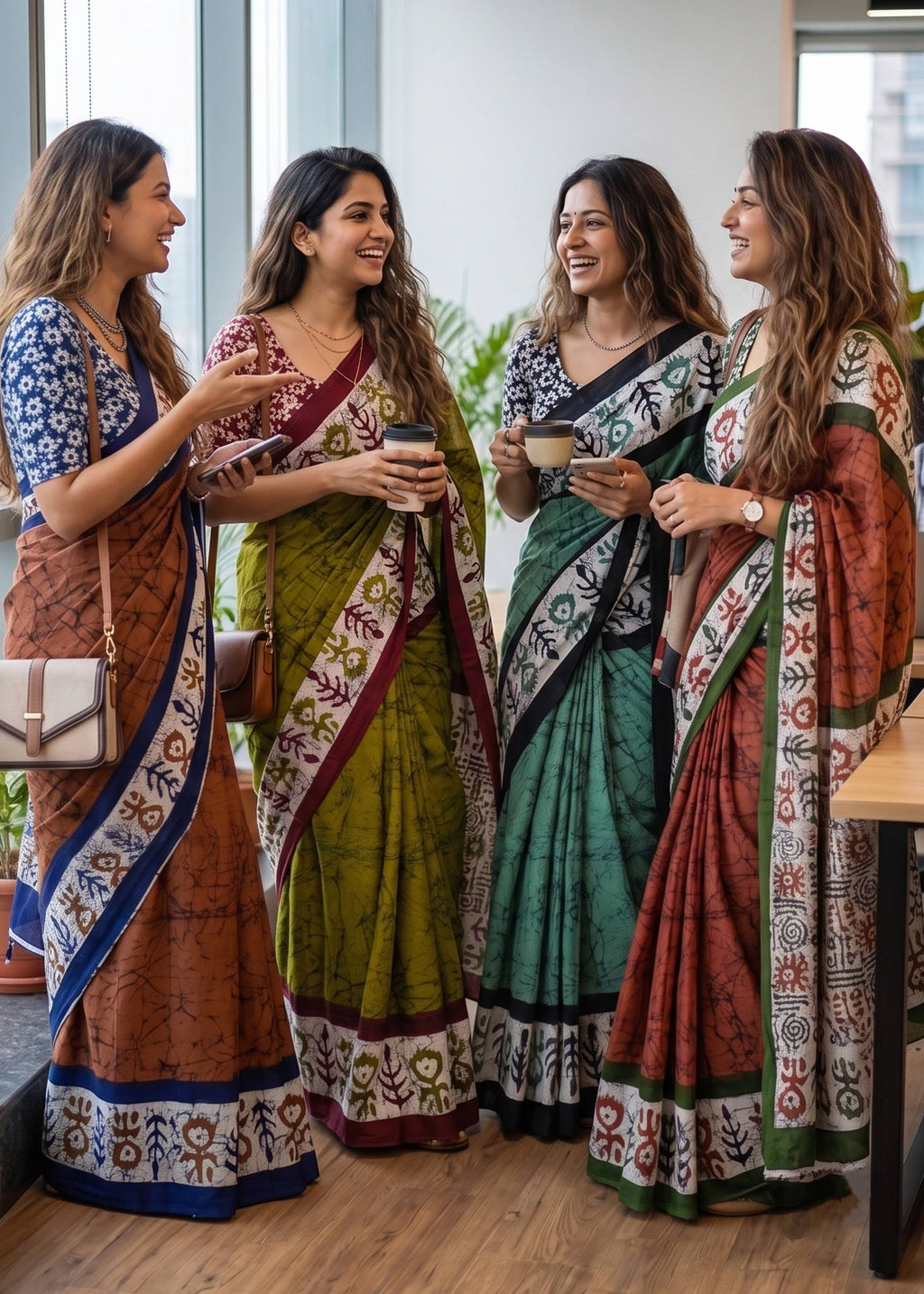 PURE SOFT MULMUL COTTON BATIK HAND BLOCK PRINT MULTICOLOR SAREE WITH BLOUSE