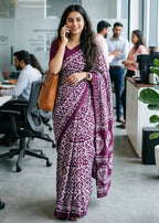 PURE SOFT MULMUL COTTON BATIK HAND BLOCK PRINT PURPLE SAREE WITH BLOUSE