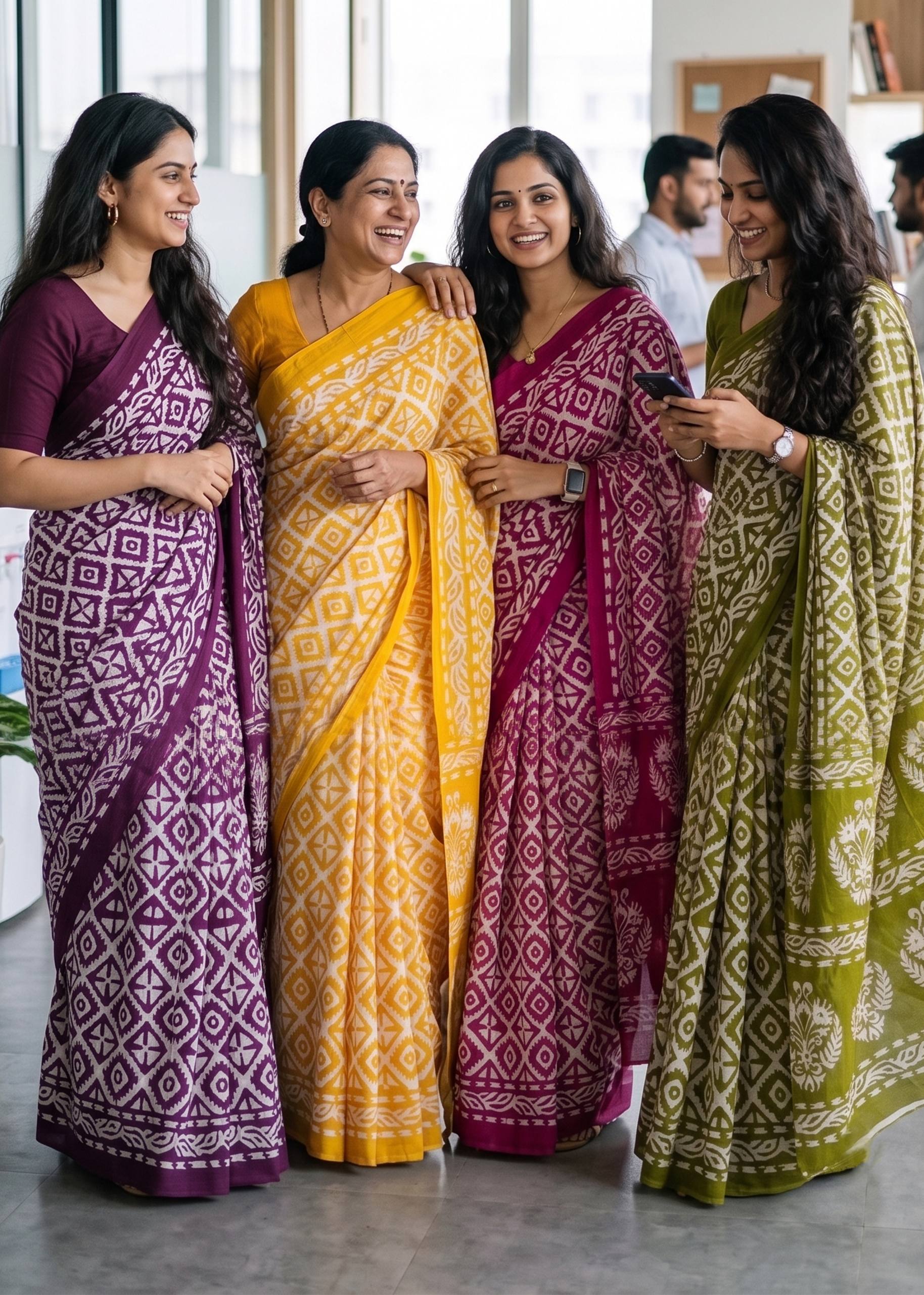 PURE SOFT MULMUL COTTON BATIK HAND BLOCK PRINT YELLOW SAREE WITH BLOUSE