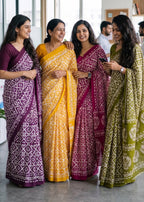 PURE SOFT MULMUL COTTON BATIK HAND BLOCK PRINT OLIVE GREEN SAREE WITH BLOUSE