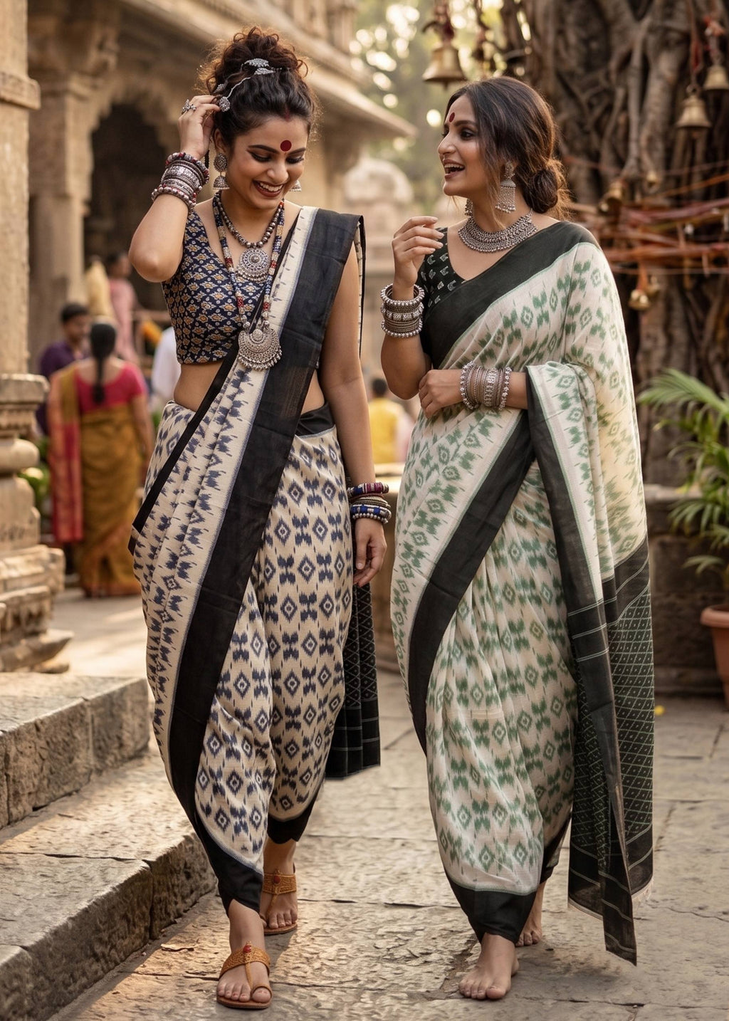 PURE SOFT MULMUL COTTON BAGRU HAND PRINT BLACK SAREE WITH BLOUSE