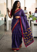 PURE SOFT MULMUL COTTON BAGRU HAND PRINT VIOLET SAREE WITH BLOUSE