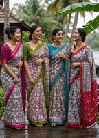 SOFT MASLIN COTTON BAGRU BLOCK PRINT ZARI BORDER OLIVE GREEN SAREE WITH BLOUSE